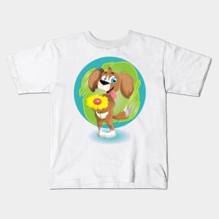 Cute Dog with Flowers Kids T-Shirt